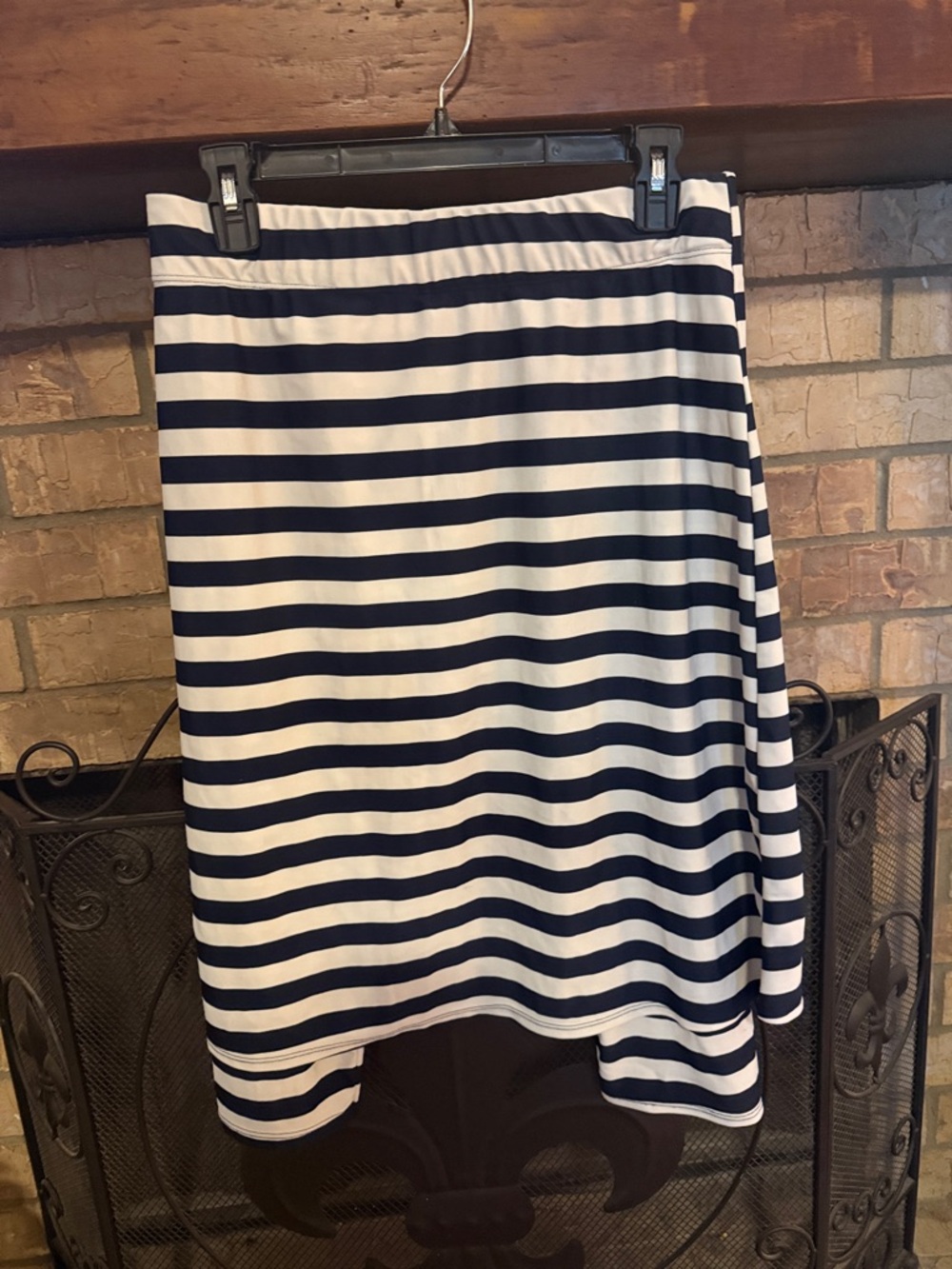 Navy and White Striped Midi Swim Skirt